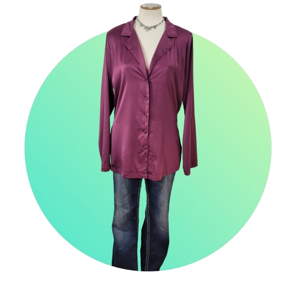 Well Tops - NWOT Satin Burgundy Long Sleeve Button Down Shirt